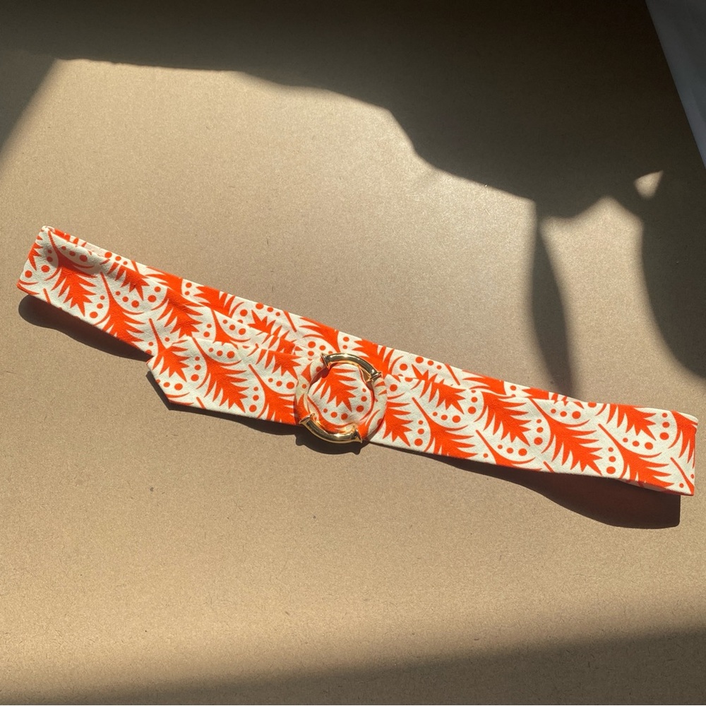 J. Crew Fern Orange and White Belt Bamboo Gold Ring Size Medium - Picture 6 of 7